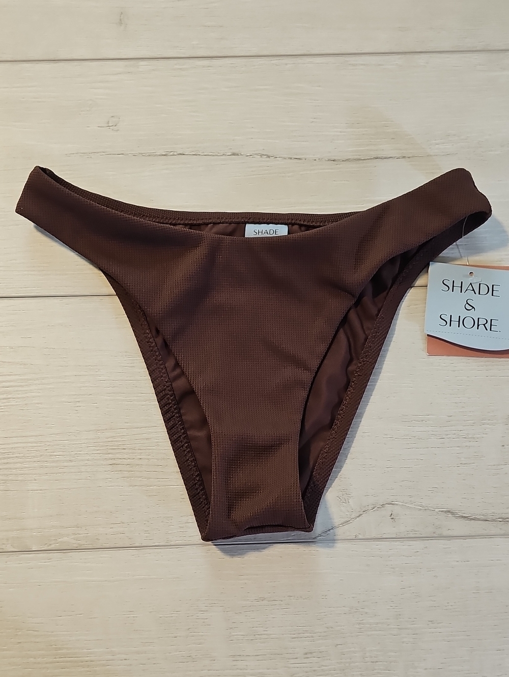 Shade & Shore Women's S Brown Basketweave Extra Cheeky Bikini Bottom